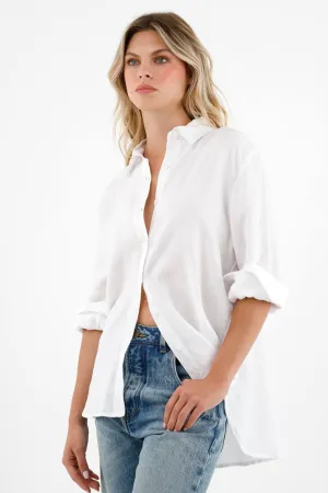 Camisa 100% lino manga larga blanca para mujer