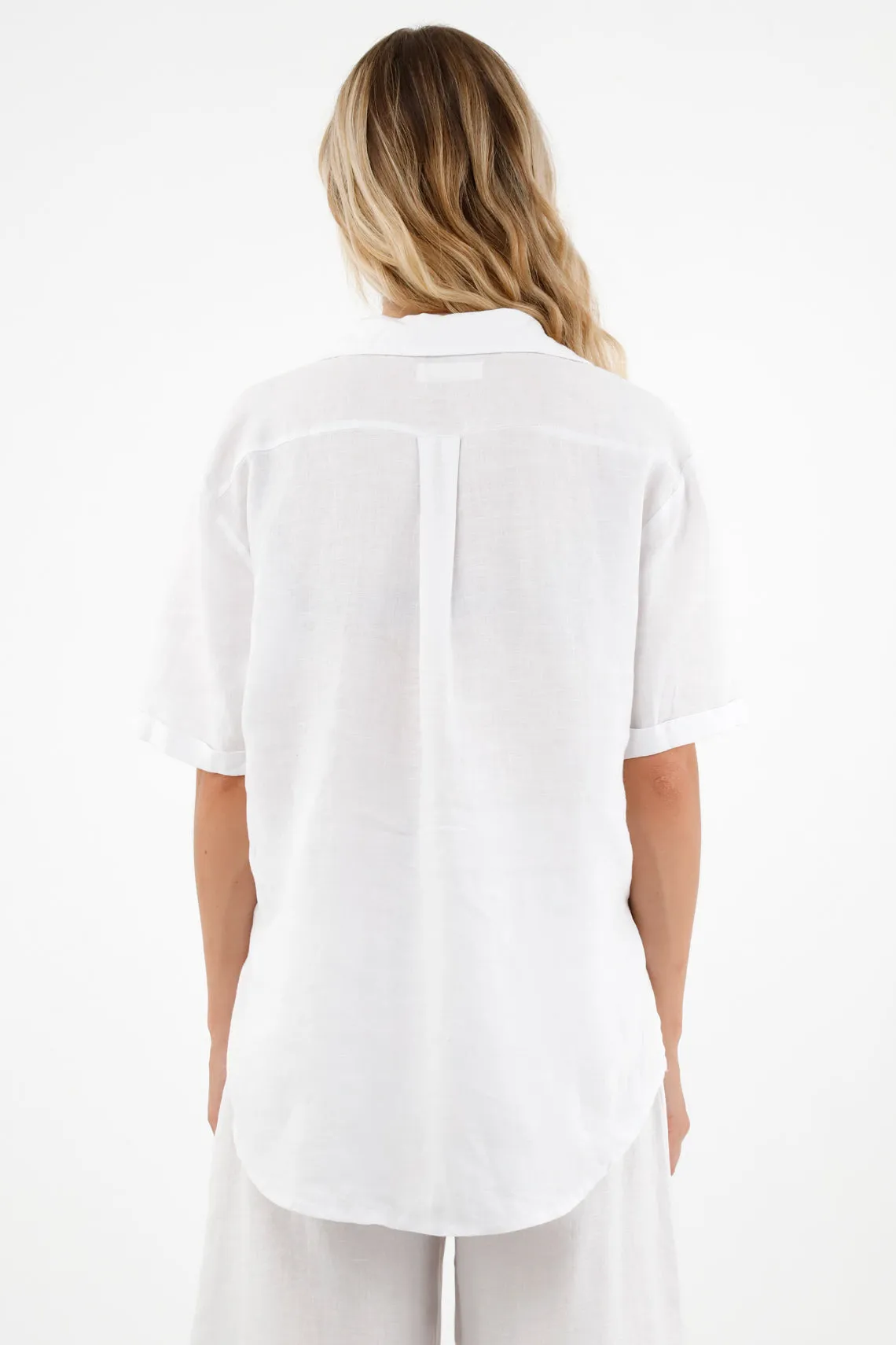 Camisa blanca en lino para mujer