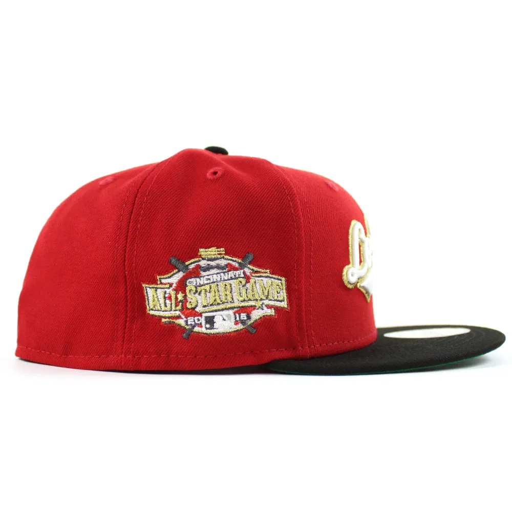 Cincinnati Reds Los Rojos 2015 All Star Game New Era 59Fifty Fitted Hat (Scarlet Red Black Green Under Brim)