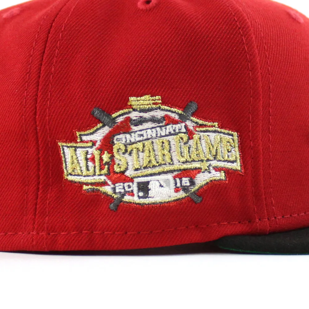 Cincinnati Reds Los Rojos 2015 All Star Game New Era 59Fifty Fitted Hat (Scarlet Red Black Green Under Brim)