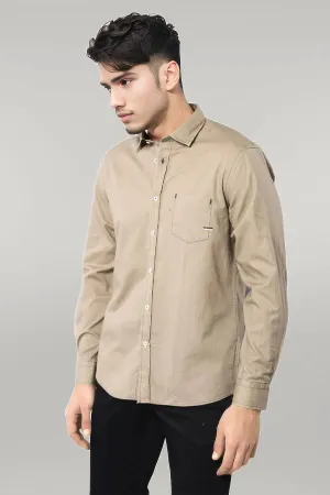 Cotton Long Sleeves Beige Men Shirt - Wessi