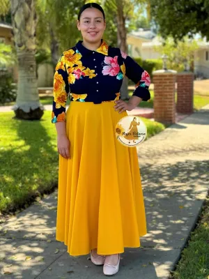 Hadassah Mustard Belted Floral Dress