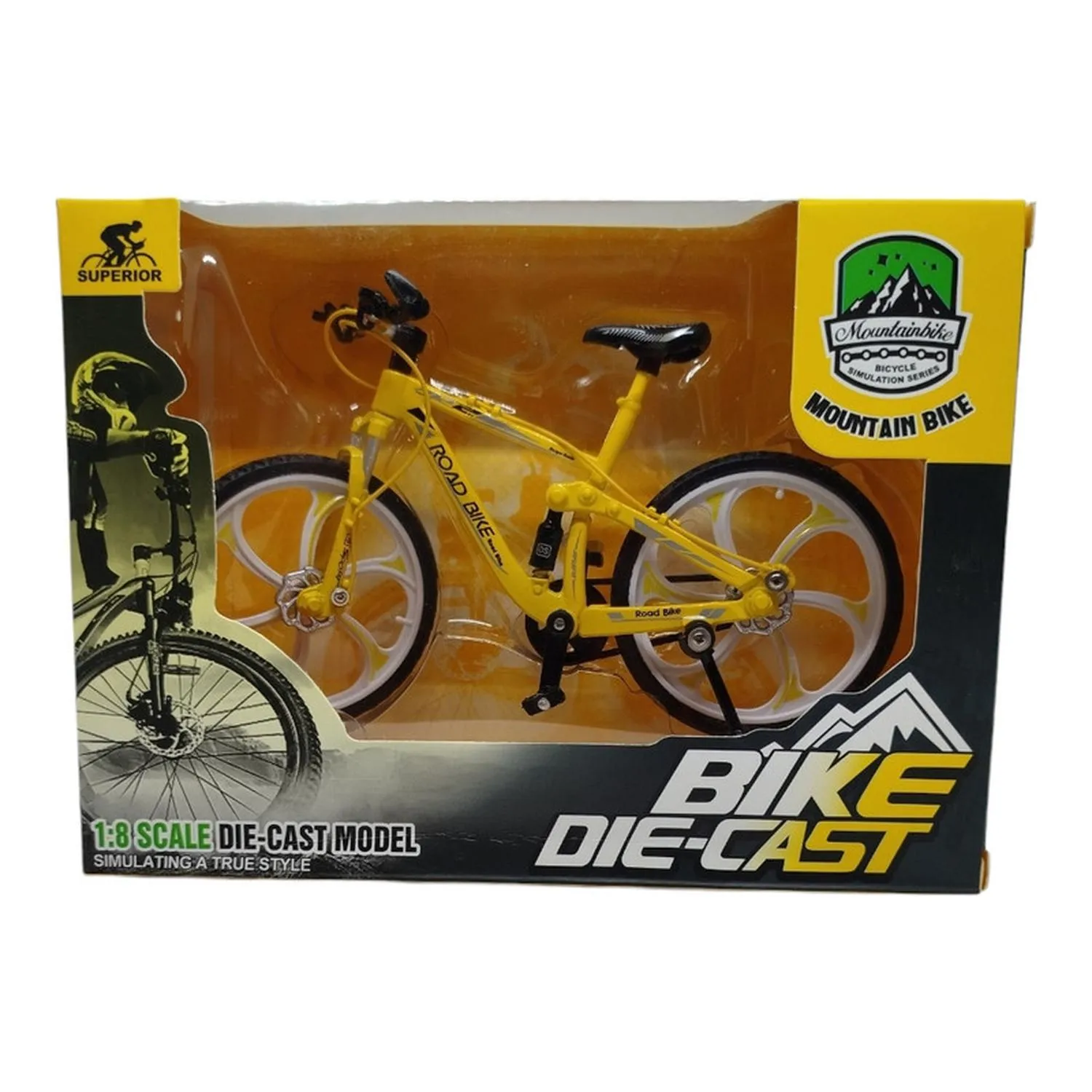 Jada Toys Vehículo Bicicleta Amarilla Llanta Negra Rin Blanco Escala 1:8 Mountain Bike