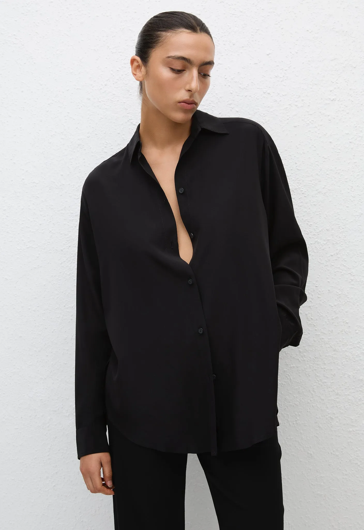 Long Sleeve Silk Shirt - Black