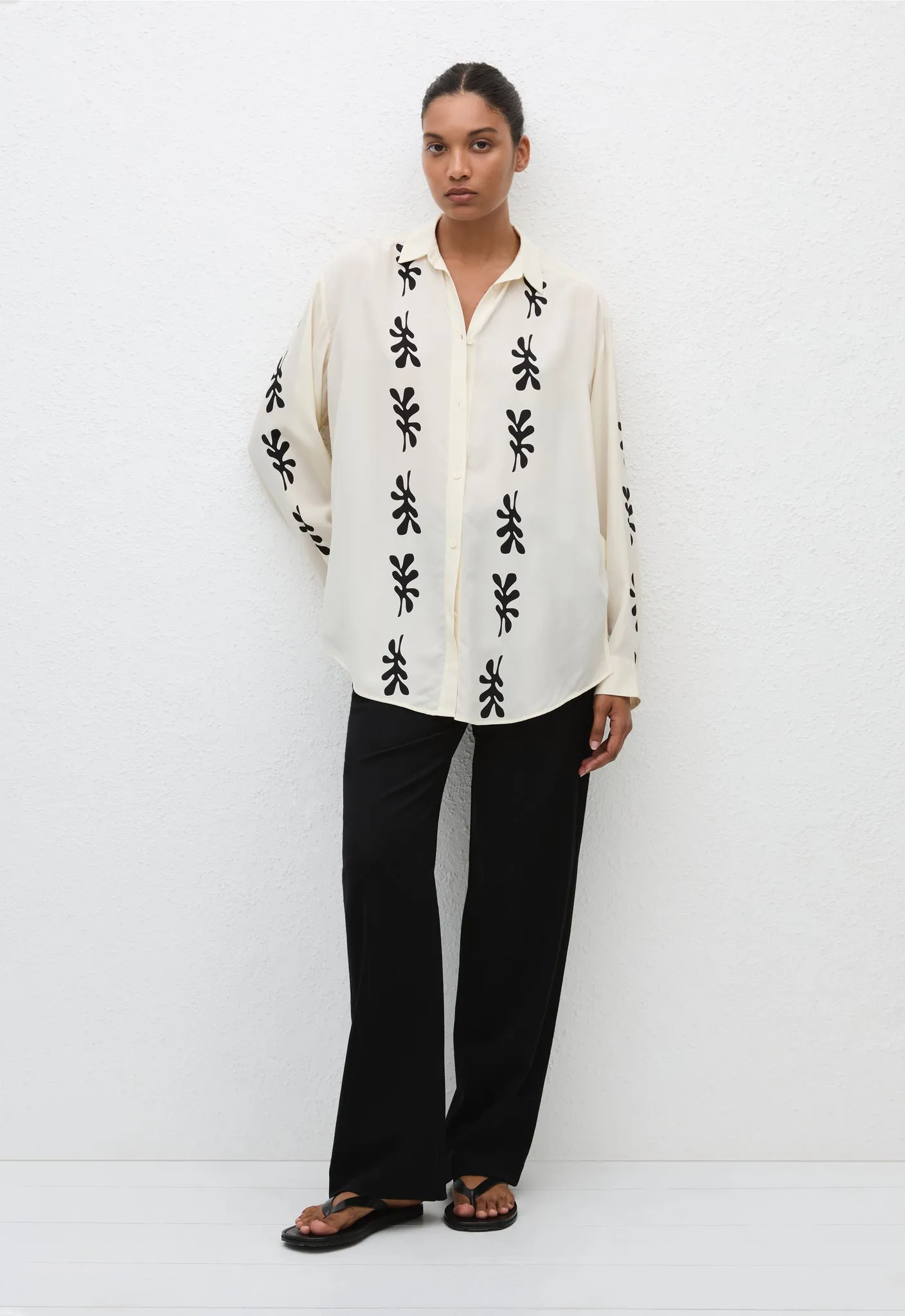 Long Sleeve Silk Shirt - Fig Leaf (Ivory)