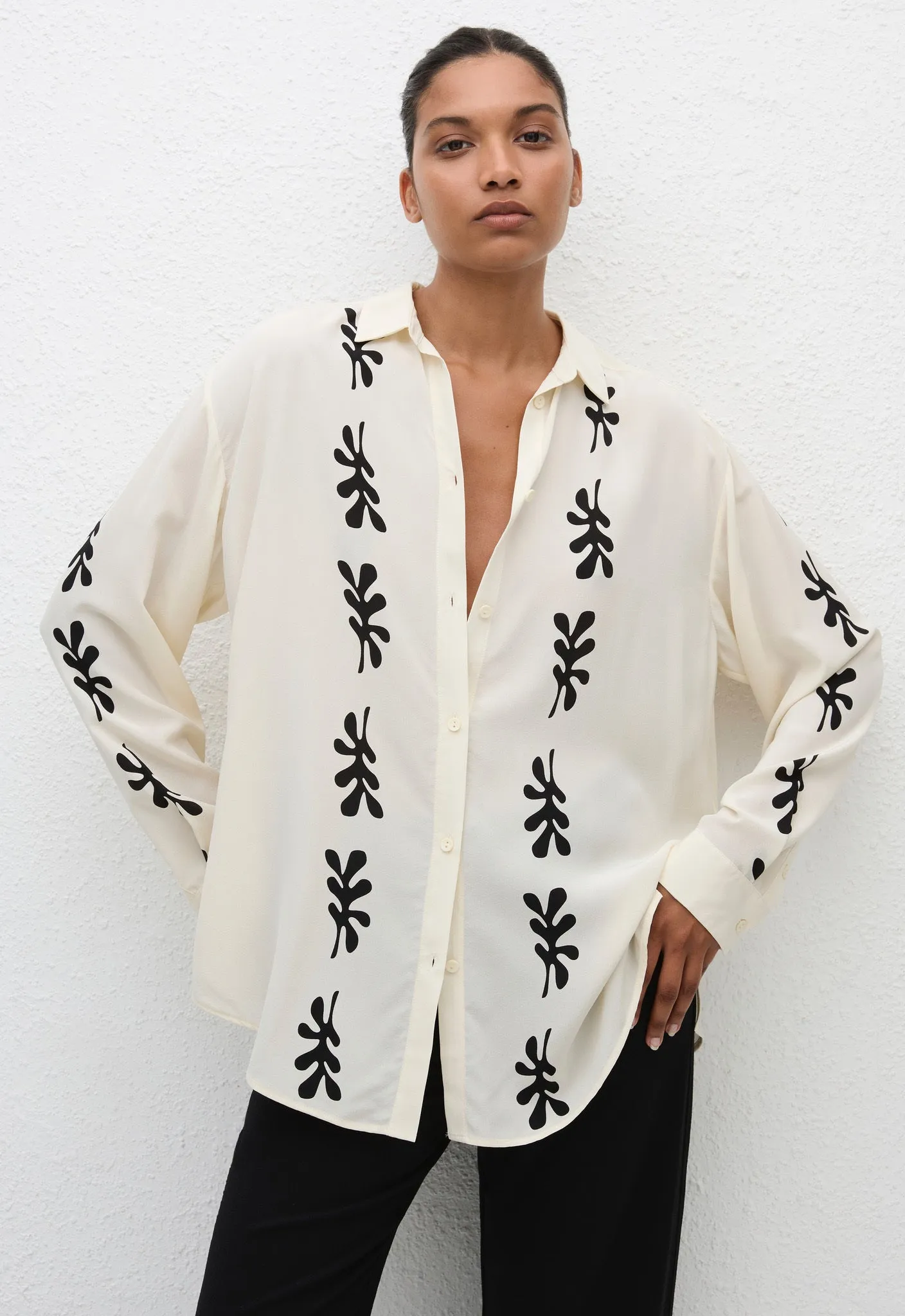 Long Sleeve Silk Shirt - Fig Leaf (Ivory)