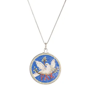 PEACE DOVE - BLUE MICROMOSAIC - SILVER NECKLACE