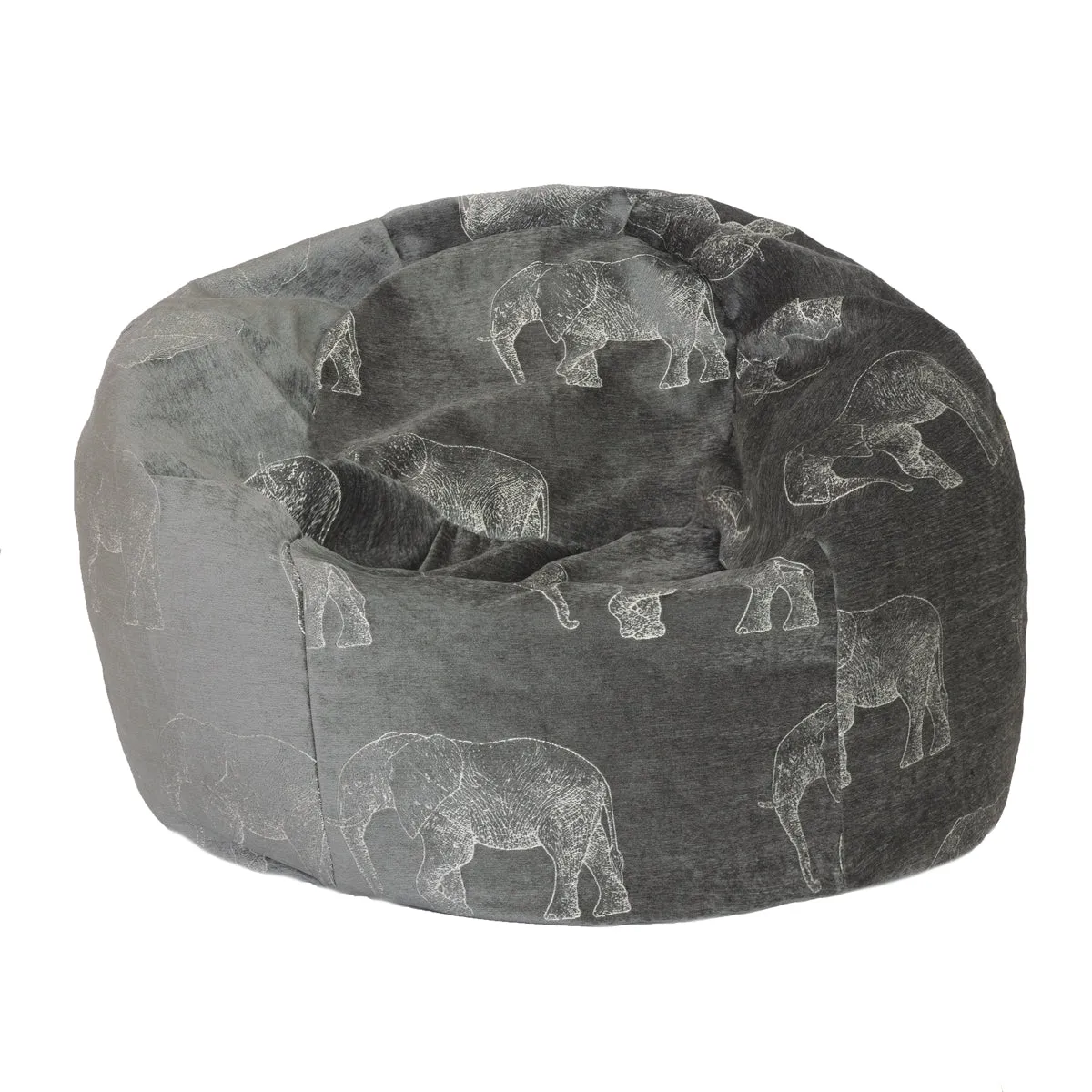 Pouf en velours gris brodés éléphants