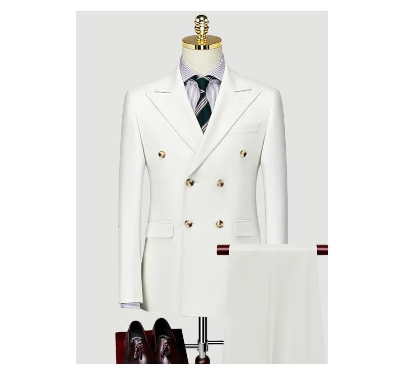 Suit Suit for Men's Business White Double Breasted Korean Version Slim Fitting Luxury Bridegroom's Wedding Men's Wear