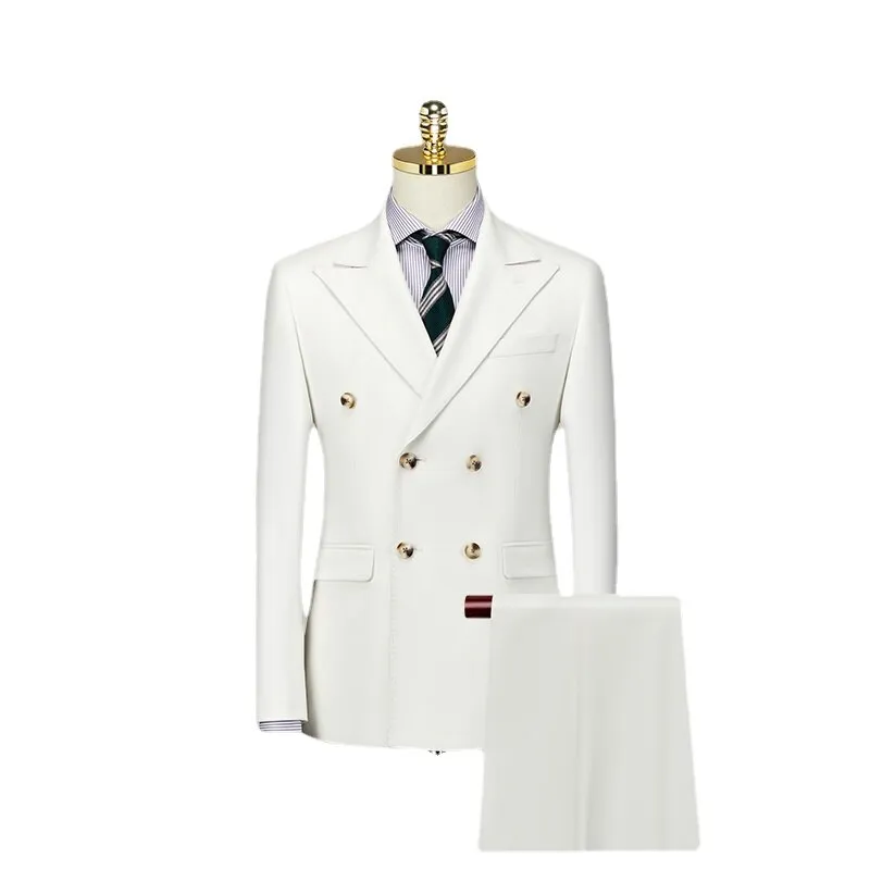 Suit Suit for Men's Business White Double Breasted Korean Version Slim Fitting Luxury Bridegroom's Wedding Men's Wear