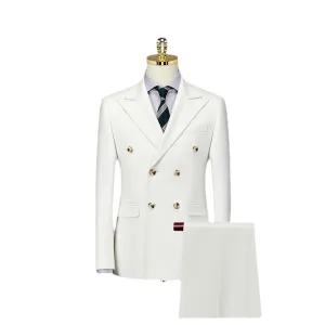 Suit Suit for Men's Business White Double Breasted Korean Version Slim Fitting Luxury Bridegroom's Wedding Men's Wear