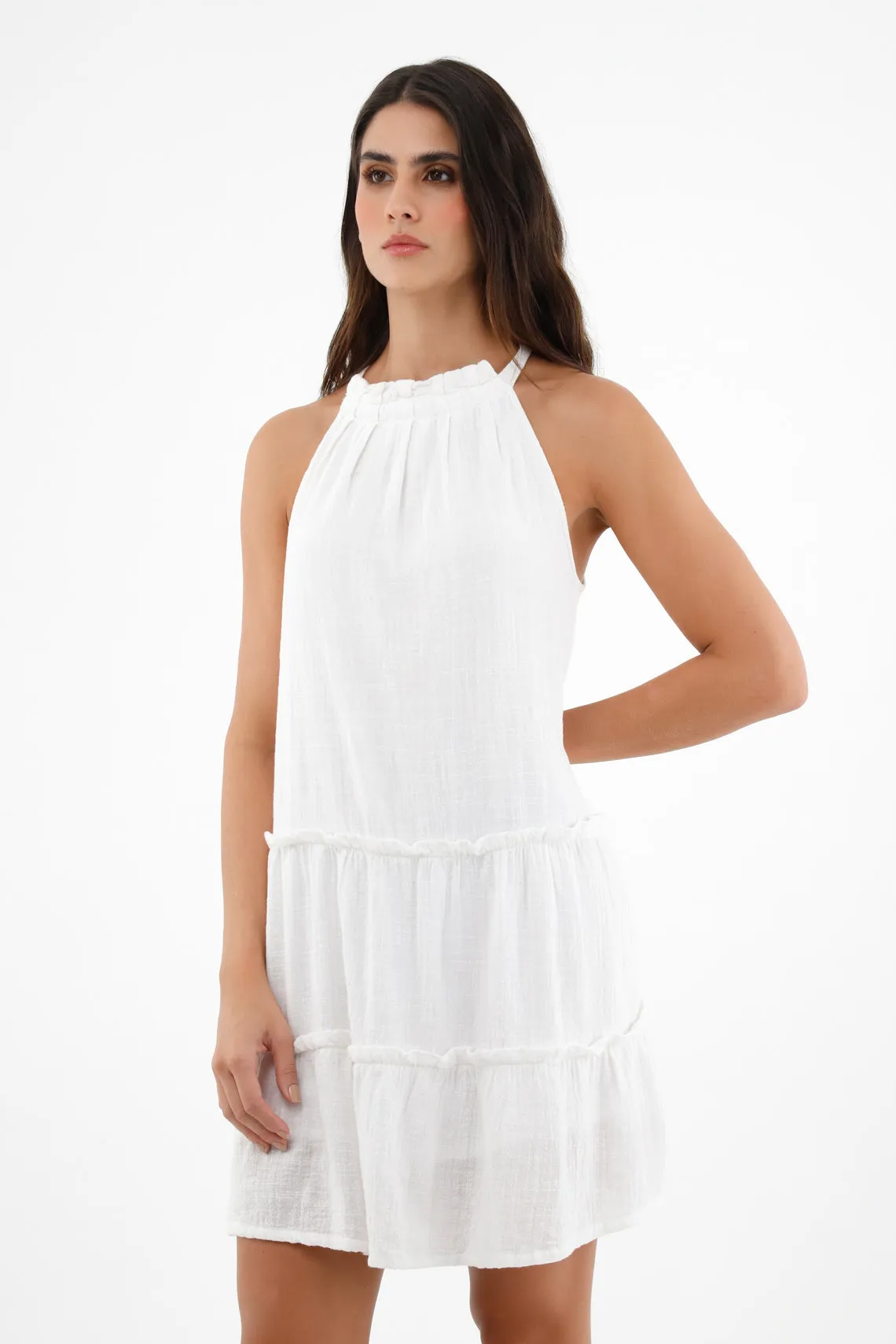 Vestido de cuello halter blanco para mujer